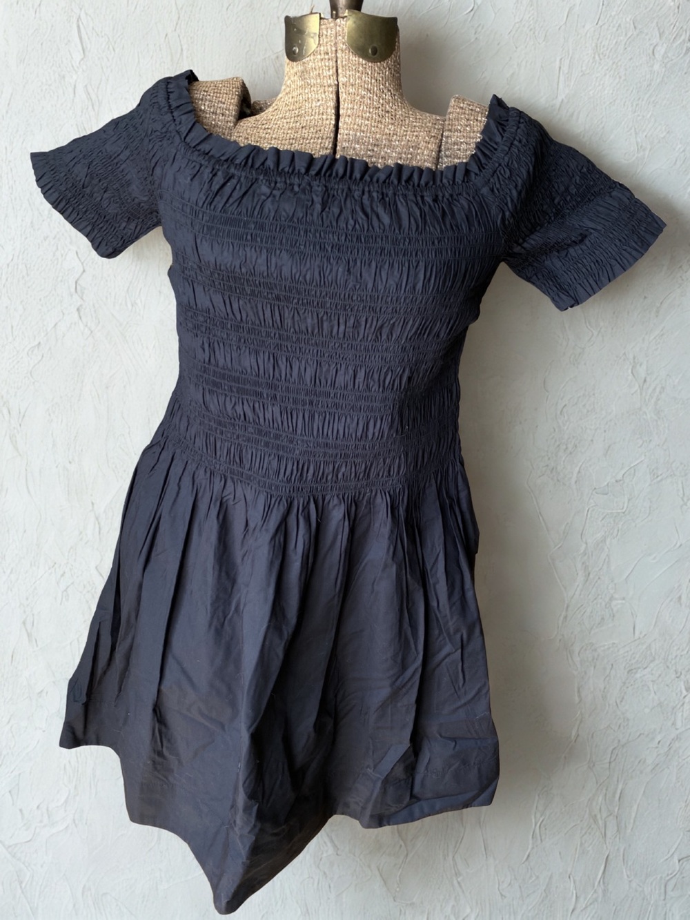 H&M Black One-Shoulder Smocked Mini Dress